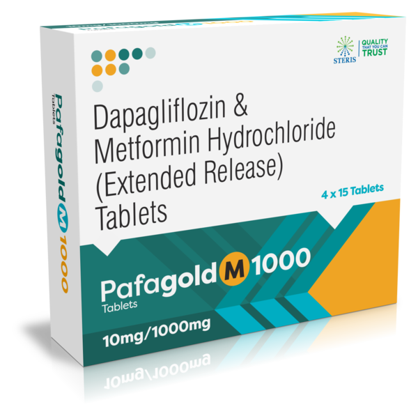 PAFAGOLD M 1000 Dapagliflozin , Metformin HydrochlorideIntroduction to PAFAGOLD M 1000PAFAGOLD M 1000 is a combination medication that includes Dapagliflozin and Metformin Hydrochloride. This medication is primarily used for the management of type 2 diabetes mellitus. By combining the complementary mechanisms of Dapagliflozin and Metformin, PAFAGOLD M 1000 offers comprehensive glycemic control, helping patients manage their blood sugar levels effectively.What are Dapagliflozin and Metformin?Overview of DapagliflozinDapagliflozin is an SGLT2 (sodium-glucose co-transporter-2) inhibitor that works by preventing the kidneys from reabsorbing glucose back into the blood, which allows glucose to be excreted in the urine. This helps lower blood sugar levels. Dapagliflozin also offers additional benefits such as weight loss and cardiovascular protection.Overview of MetforminMetformin is a biguanide that helps lower blood sugar levels by improving the body's sensitivity to insulin and reducing the amount of glucose produced by the liver. It also enhances peripheral glucose uptake and utilization.Benefits of PAFAGOLD M 1000Effective Blood Sugar ManagementPostprandial and Fasting Glucose Control: Dapagliflozin helps regulate fasting glucose levels by promoting glucose excretion through urine, while Metformin assists in lowering both fasting and postprandial (after-meal) glucose levels by promoting insulin sensitivity and reducing hepatic glucose production.Comprehensive Glycemic Control: The combination of these two medications provides a dual mechanism of action that targets multiple pathways of glucose regulation, offering comprehensive blood sugar management.Support for Diabetes ManagementDiet and Exercise Adjunct: PAFAGOLD M 1000 is an excellent adjunct to diet and exercise, helping patients achieve better blood sugar control when lifestyle modifications alone are insufficient.Reduced Risk of Complications: By maintaining more stable blood sugar levels, PAFAGOLD M 1000 can help reduce the risk of long-term complications associated with diabetes, such as cardiovascular disease, neuropathy, and retinopathy.Additional Health BenefitsWeight Management: Dapagliflozin has been associated with weight loss due to the excretion of glucose and calories in the urine.Cardiovascular Protection: SGLT2 inhibitors like Dapagliflozin have been shown to provide cardiovascular benefits, reducing the risk of heart failure and other cardiovascular events in diabetic patients.How to Use PAFAGOLD M 1000Dosage and AdministrationRecommended Dosage: The typical dosage of PAFAGOLD M 1000 is one tablet taken once daily. Your healthcare provider may adjust the dosage based on your individual response and blood sugar levels.Administration: Take the tablet with meals to reduce the risk of gastrointestinal discomfort and enhance the effectiveness of Metformin. Swallow the tablet whole with a full glass of water.Guidelines for Optimal UseConsistent Use: For best results, take PAFAGOLD M 1000 regularly as prescribed by your healthcare provider.Monitor Blood Sugar Levels: Regularly check your blood sugar levels to ensure the medication is effectively controlling your diabetes. Adjustments to your treatment plan may be necessary based on these readings.For further information: EMAIL: info@sterispharma.com / contact@sterispharma.com CALL/WHATSAPP: 7877551268, 7849827488 Order Nowhttps://www.sterisonline.com/product/pafagold-m-1000-134127