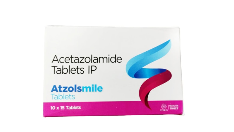 ATZOLSMILE 250Acetazolamide (250mg)ATZOLSMILE 250 contains Acetazolamide, a medication used to treat glaucoma, altitude sickness, and certain types of seizures. It works by reducing the production of fluid in the eye, which decreases pressure inside the eye. This medication also helps in preventing symptoms of altitude sickness by increasing the amount of urine produced, which helps to remove excess fluid from the body and reduce swelling.Dosage: The usual dosage for ATZOLSMILE 250 is determined by your healthcare provider based on your condition and medical history. It is typically taken orally with or without food as directed.Side Effects: Common side effects may include dizziness, nausea, vomiting, drowsiness, or changes in taste. Notify your doctor promptly if you experience severe side effects such as blurred vision, rapid breathing, confusion, or allergic reactions.Price: ATZOLSMILE 250's price may vary depending on the pharmacy and location. It is available in different strengths, so ensure you are prescribed the correct dosage.Conclusion: ATZOLSMILE 250 is an effective medication for managing glaucoma, altitude sickness, and certain seizures. Follow your doctor's instructions carefully and report any unusual symptoms or side effects for proper management.For further information:Email: info@sterispharma.com / contact@sterispharma.comCall/WhatsApp: 7877551268, 7849827488Buy Now: https://www.sterisonline.com/product/atzolsmile-250-133881