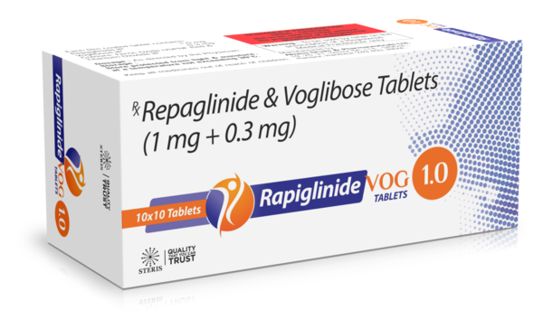 RAPIGLINIDE VOG 1.0 Repaglinide (1mg), Voglibose (0.3mg)Introduction to RAPIGLINIDE VOG 1.0RAPIGLINIDE VOG 1.0 is a combination medication that includes Repaglinide 1mg and Voglibose 0.3mg. This medication is primarily used for the management of type 2 diabetes mellitus. By combining the complementary mechanisms of Repaglinide and Voglibose, RAPIGLINIDE VOG 1.0 offers comprehensive glycemic control, helping patients manage their blood sugar levels effectively.What are Repaglinide and Voglibose?Overview of RepaglinideRepaglinide is a meglitinide analog that helps control blood sugar levels by stimulating the pancreas to produce more insulin. It works by closing ATP-dependent potassium channels in the pancreatic beta-cell membrane, which leads to the opening of calcium channels and insulin release.Overview of VogliboseVoglibose is an alpha-glucosidase inhibitor that helps control blood sugar levels by slowing the digestion and absorption of carbohydrates in the small intestine. This leads to a slower and lower rise in blood glucose levels after meals.Benefits of RAPIGLINIDE VOG 1.0Effective Blood Sugar ManagementPostprandial Glucose Control: Repaglinide helps reduce blood sugar spikes after meals by stimulating rapid and short-acting insulin secretion. Voglibose complements this by slowing the absorption of carbohydrates, leading to a more gradual increase in blood glucose levels.Comprehensive Glycemic Control: The combination of these two medications provides a dual mechanism of action that targets both insulin secretion and carbohydrate absorption, offering comprehensive blood sugar management.Support for Diabetes ManagementDiet and Exercise Adjunct: RAPIGLINIDE VOG 1.0 is an excellent adjunct to diet and exercise, helping patients achieve better blood sugar control when lifestyle modifications alone are insufficient.Reduced Risk of Complications: By maintaining more stable blood sugar levels, RAPIGLINIDE VOG 1.0 can help reduce the risk of long-term complications associated with diabetes, such as cardiovascular disease, neuropathy, and retinopathy.How to Use RAPIGLINIDE VOG 1.0Dosage and AdministrationRecommended Dosage: The typical dosage of RAPIGLINIDE VOG 1.0 is one tablet taken before each main meal. Your healthcare provider may adjust the dosage based on your individual response and blood sugar levels.Administration: Take the tablet before each meal to enhance its effectiveness in controlling postprandial blood sugar spikes. Swallow the tablet whole with a full glass of water.Guidelines for Optimal UseConsistent Use: For best results, take RAPIGLINIDE VOG 1.0 regularly as prescribed by your healthcare provider.Monitor Blood Sugar Levels: Regularly check your blood sugar levels to ensure the medication is effectively controlling your diabetes. Adjustments to your treatment plan may be necessary based on these readings.For further information: EMAIL: info@sterispharma.com / contact@sterispharma.com CALL/WHATSAPP: 7877551268, 7849827488 Order Nowhttps://www.sterisonline.com/product/rapiglinide-vog-1-0-134237