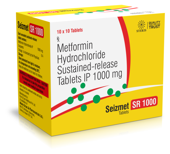 SEIZMET SR 1000 Metformin Hydrochloride Sustained Release IP 1000 mgIntroduction to SEIZMET SR 1000SEIZMET SR 1000 contains Metformin Hydrochloride 1000mg in a sustained-release formulation. This medication is primarily used for the management of type 2 diabetes mellitus. Metformin belongs to a class of drugs known as biguanides, which help control blood sugar levels by improving the body's response to insulin. The sustained-release formulation ensures a prolonged effect throughout the day, providing steady glycemic control.What is Metformin?Overview of MetforminMetformin is an oral diabetes medication that helps lower blood sugar levels by improving insulin sensitivity and reducing glucose production in the liver. It also enhances glucose uptake and utilization in peripheral tissues, making it an effective treatment for type 2 diabetes.Mechanism of ActionInsulin Sensitization: Metformin works by decreasing hepatic glucose production and increasing insulin sensitivity in peripheral tissues, allowing cells to absorb glucose more effectively.Glucose Uptake: By enhancing insulin sensitivity, Metformin helps muscles and adipose tissues take up glucose from the bloodstream, lowering blood sugar levels.Reduced Glucose Production: Metformin decreases the amount of glucose produced by the liver, contributing to overall glycemic control.Benefits of SEIZMET SR 1000Effective Blood Sugar ManagementImproved Insulin Sensitivity: SEIZMET SR 1000 helps improve the body's response to insulin, leading to better control of blood sugar levels.Comprehensive Glycemic Control: By targeting both insulin sensitivity and hepatic glucose production, Metformin provides a unique mechanism of action that complements other diabetes medications, offering comprehensive blood sugar management.Support for Diabetes ManagementDiet and Exercise Adjunct: SEIZMET SR 1000 is an excellent adjunct to diet and exercise, helping patients achieve better blood sugar control when lifestyle modifications alone are insufficient.Reduced Risk of Complications: By maintaining more stable blood sugar levels, SEIZMET SR 1000 can help reduce the risk of long-term complications associated with diabetes, such as cardiovascular disease, neuropathy, and retinopathy.Additional Health BenefitsWeight Neutral or Loss: Unlike some other diabetes medications, Metformin is often associated with weight neutrality or modest weight loss, making it a favorable option for overweight or obese patients.Cardiovascular Benefits: Metformin has been shown to have beneficial effects on cardiovascular health, reducing the risk of heart disease and stroke in patients with type 2 diabetes.How to Use SEIZMET SR 1000Dosage and AdministrationRecommended Dosage: The typical dosage of SEIZMET SR 1000 is one tablet taken once daily with the evening meal. Your healthcare provider may adjust the dosage based on your individual response and blood sugar levels.Administration: Take the tablet with meals to reduce the risk of gastrointestinal discomfort. Swallow the tablet whole with a full glass of water.Guidelines for Optimal UseConsistent Use: For best results, take SEIZMET SR 1000 regularly as prescribed by your healthcare provider.Monitor Blood Sugar Levels: Regularly check your blood sugar levels to ensure the medication is effectively controlling your diabetes. Adjustments to your treatment plan may be necessary based on these readings.For further information: EMAIL: info@sterispharma.com / contact@sterispharma.com CALL/WHATSAPP: 7877551268, 7849827488 Order Nowhttps://www.sterisonline.com/product/seizmet-sr-1000-134083