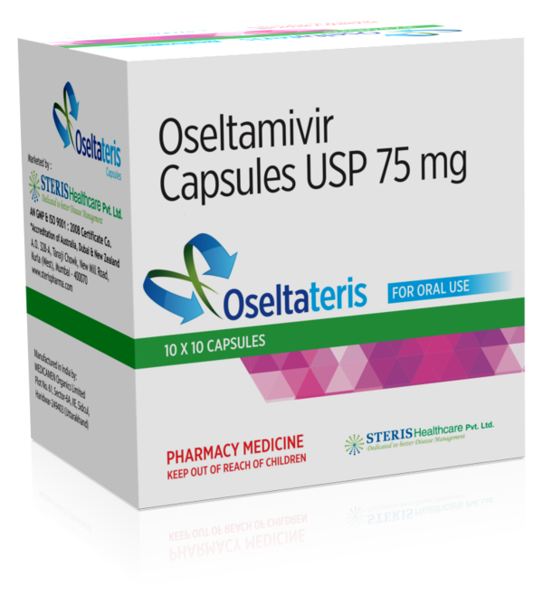 OSELTATERIS 75Oseltamivir Capsules USP(75mg)Oseltateris 75 is a medication available in the form of Oseltamivir Capsules USP (75mg). It is primarily used for the treatment and prevention of influenza (flu) infections caused by certain types of viruses. Oseltamivir works by inhibiting the activity of the influenza virus, helping to reduce the severity and duration of flu symptoms.Key points about Oseltateris 75:Usage: Oseltateris 75 is used to treat influenza infections in adults and children above 1 year of age.Dosage: The usual recommended dose for treating influenza in adults and adolescents is one 75mg capsule twice daily for 5 days. For prevention, the dose may vary.Side Effects: Common side effects may include nausea, vomiting, diarrhea, headache, and dizziness. Rare but serious side effects may include allergic reactions and neuropsychiatric events.Price: The price of Oseltateris 75 capsules may vary depending on the brand and location of purchase. It is often available in pharmacies with a prescription.Conclusion: Oseltateris 75 is an effective medication for treating and preventing influenza infections when used as directed by a healthcare professional. It is important to follow the prescribed dosage and duration of treatment for optimal results and to minimize the risk of side effects. For further information:Email: info@sterispharma.com / contact@sterispharma.comCall/WhatsApp: 7877551268, 7849827488ORDER Now: https://www.sterisonline.com/product/oseltateris-75-133912