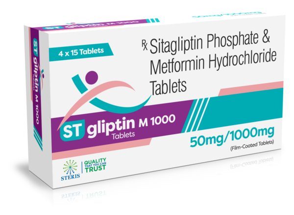 ST-GLIPTIN M50/1000 Sitagliptin (50mg), Metformin SR 1000Introduction to ST-GLIPTIN M50/1000ST-GLIPTIN M50/1000 is a combination medication that includes Sitagliptin 50mg and Metformin Hydrochloride Sustained Release (SR) 1000mg. This medication is primarily used for the management of type 2 diabetes mellitus. By combining the complementary mechanisms of Sitagliptin and Metformin, ST-GLIPTIN M50/1000 offers comprehensive glycemic control, helping patients manage their blood sugar levels effectively.What are Sitagliptin and Metformin?Overview of SitagliptinSitagliptin is a dipeptidyl peptidase-4 (DPP-4) inhibitor that helps control blood sugar levels by enhancing the body's ability to regulate insulin after meals. It works by inhibiting the DPP-4 enzyme, which results in prolonged activity of incretin hormones that play a significant role in glucose metabolism.Overview of MetforminMetformin is a biguanide that helps lower blood sugar levels by improving the body's sensitivity to insulin and reducing the amount of glucose produced by the liver. It also enhances peripheral glucose uptake and utilization. The sustained-release formulation ensures a prolonged effect throughout the day.Benefits of ST-GLIPTIN M50/1000Effective Blood Sugar ManagementDual Mechanism of Action: Sitagliptin enhances insulin release and reduces glucagon levels after meals, while Metformin improves insulin sensitivity and reduces hepatic glucose production, providing comprehensive glycemic control.Postprandial and Fasting Glucose Control: This combination helps manage both postprandial (after-meal) and fasting blood sugar levels, offering all-around glycemic control.Support for Diabetes ManagementDiet and Exercise Adjunct: ST-GLIPTIN M50/1000 is an excellent adjunct to diet and exercise, helping patients achieve better blood sugar control when lifestyle modifications alone are insufficient.Reduced Risk of Complications: By maintaining more stable blood sugar levels, ST-GLIPTIN M50/1000 can help reduce the risk of long-term complications associated with diabetes, such as cardiovascular disease, neuropathy, and retinopathy.Additional Health BenefitsWeight Management: Metformin is often associated with weight neutrality or modest weight loss, making it a favorable option for overweight or obese patients.Low Risk of Hypoglycemia: When used alone or in combination with Metformin, Sitagliptin has a low risk of causing hypoglycemia compared to some other diabetes medications.How to Use ST-GLIPTIN M50/1000Dosage and AdministrationRecommended Dosage: The typical dosage of ST-GLIPTIN M50/1000 is one tablet taken once or twice daily, depending on your healthcare provider's instructions. The dosage may be adjusted based on individual response and blood sugar levels.Administration: Take the tablet with meals to reduce the risk of gastrointestinal discomfort and enhance the effectiveness of Metformin. Swallow the tablet whole with a full glass of water.Guidelines for Optimal UseConsistent Use: For best results, take ST-GLIPTIN M50/1000 regularly as prescribed by your healthcare provider.Monitor Blood Sugar Levels: Regularly check your blood sugar levels to ensure the medication is effectively controlling your diabetes. Adjustments to your treatment plan may be necessary based on these readings.For further information: EMAIL: info@sterispharma.com / contact@sterispharma.com CALL/WHATSAPP: 7877551268, 7849827488 Order Nowhttps://www.sterisonline.com/product/st-gliptin-m50-1000-134014