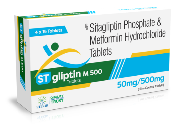 ST-GLIPTIN M 50/500 Sitagliptin (50mg), Metformin SR 500Introduction to ST-GLIPTIN M 50/500ST-GLIPTIN M 50/500 is a combination medication that includes Sitagliptin 50mg and Metformin Hydrochloride Sustained Release (SR) 500mg. This medication is primarily used for the management of type 2 diabetes mellitus. By combining the complementary mechanisms of Sitagliptin and Metformin, ST-GLIPTIN M 50/500 offers comprehensive glycemic control, helping patients manage their blood sugar levels effectively.What are Sitagliptin and Metformin?Overview of SitagliptinSitagliptin is a dipeptidyl peptidase-4 (DPP-4) inhibitor that helps control blood sugar levels by enhancing the body's ability to regulate insulin after meals. It works by inhibiting the DPP-4 enzyme, which results in prolonged activity of incretin hormones that play a significant role in glucose metabolism.Overview of MetforminMetformin is a biguanide that helps lower blood sugar levels by improving the body's sensitivity to insulin and reducing the amount of glucose produced by the liver. It also enhances peripheral glucose uptake and utilization. The sustained-release formulation ensures a prolonged effect throughout the day.Benefits of ST-GLIPTIN M 50/500Effective Blood Sugar ManagementDual Mechanism of Action: Sitagliptin enhances insulin release and reduces glucagon levels after meals, while Metformin improves insulin sensitivity and reduces hepatic glucose production, providing comprehensive glycemic control.Postprandial and Fasting Glucose Control: This combination helps manage both postprandial (after-meal) and fasting blood sugar levels, offering all-around glycemic control.Support for Diabetes ManagementDiet and Exercise Adjunct: ST-GLIPTIN M 50/500 is an excellent adjunct to diet and exercise, helping patients achieve better blood sugar control when lifestyle modifications alone are insufficient.Reduced Risk of Complications: By maintaining more stable blood sugar levels, ST-GLIPTIN M 50/500 can help reduce the risk of long-term complications associated with diabetes, such as cardiovascular disease, neuropathy, and retinopathy.Additional Health BenefitsWeight Management: Metformin is often associated with weight neutrality or modest weight loss, making it a favorable option for overweight or obese patients.Low Risk of Hypoglycemia: When used alone or in combination with Metformin, Sitagliptin has a low risk of causing hypoglycemia compared to some other diabetes medications.How to Use ST-GLIPTIN M 50/500Dosage and AdministrationRecommended Dosage: The typical dosage of ST-GLIPTIN M 50/500 is one tablet taken once or twice daily, depending on your healthcare provider's instructions. The dosage may be adjusted based on individual response and blood sugar levels.Administration: Take the tablet with meals to reduce the risk of gastrointestinal discomfort and enhance the effectiveness of Metformin. Swallow the tablet whole with a full glass of water.Guidelines for Optimal UseConsistent Use: For best results, take ST-GLIPTIN M 50/500 regularly as prescribed by your healthcare provider.Monitor Blood Sugar Levels: Regularly check your blood sugar levels to ensure the medication is effectively controlling your diabetes. Adjustments to your treatment plan may be necessary based on these readings.For further information: EMAIL: info@sterispharma.com / contact@sterispharma.com CALL/WHATSAPP: 7877551268, 7849827488 Order Nowhttps://www.sterisonline.com/product/st-gliptin-m-50-500-134013