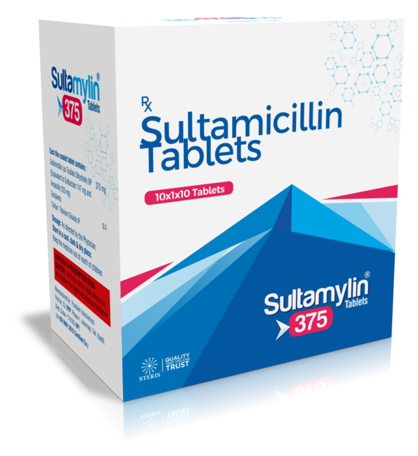 SULTAMYLIN 375Sultamicillin (375mg)Sultamycin 375, containing Sultamicillin 375mg, is a broad-spectrum antibiotic used to treat various bacterial infections. It belongs to the group of antibiotics known as penicillins and is effective against a wide range of bacteria.Uses:Respiratory Infections: Sultamycin 375 is prescribed for treating respiratory tract infections such as bronchitis and pneumonia.Urinary Tract Infections: It is effective against urinary tract infections caused by susceptible bacteria.Skin Infections: Sultamycin 375 is used to treat skin infections like cellulitis and impetigo.Dental Infections: It can be prescribed for dental infections like periodontitis and dental abscesses.Dosage:The typical dosage of Sultamycin 375 is usually 375mg twice daily or as directed by a healthcare professional. It is important to complete the full course of medication even if symptoms improve before the course is finished.Side Effects:Common side effects may include nausea, diarrhea, abdominal pain, and skin rash. Severe allergic reactions are rare but may include swelling, difficulty breathing, and severe skin reactions. Consult a doctor if any unusual or severe side effects occur.Price:The cost of Sultamycin 375 can vary depending on the brand, dosage, and location. It is available as a generic medication, which may be more affordable than brand-name versions.For further information:Email: info@sterispharma.com / contact@sterispharma.comCall/WhatsApp: 7877551268, 7849827488ORDER Now: https://www.sterisonline.com/product/sultamylin-375-133914