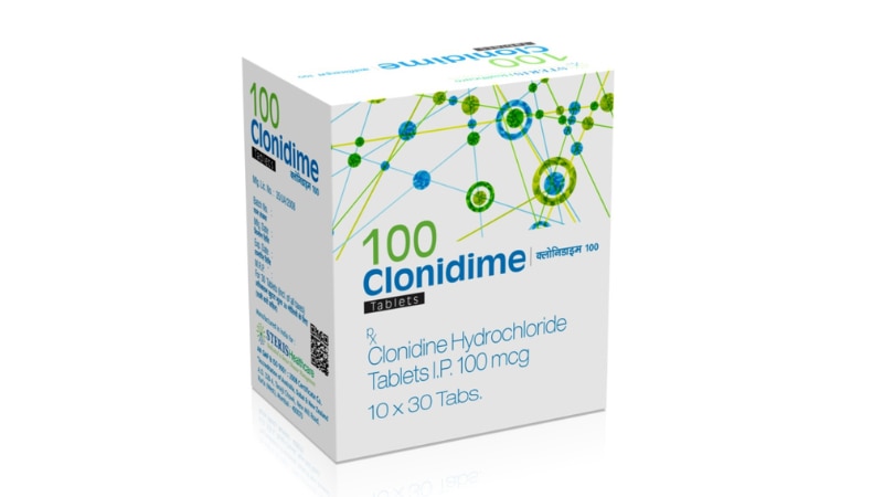 CLONIDIME 100Clonidine Hydrochloride (100 mcg)Clonidine Hydrochloride (100 mcg) is a medication used to treat high blood pressure (hypertension) by relaxing blood vessels, making it easier for the heart to pump blood. It belongs to a class of drugs called centrally acting alpha-agonists. Clonidine works by stimulating alpha receptors in the brainstem, reducing the nerve signals that constrict blood vessels and increase blood pressure.Key Information:Uses: Clonidine is primarily used to lower blood pressure, but it may also be prescribed for other conditions such as attention deficit hyperactivity disorder (ADHD), menopausal flushing, and opioid withdrawal symptoms.Dosage: The typical starting dose for adults is 0.1 mg (100 mcg) taken orally twice daily. Dosage may be adjusted based on individual response and tolerance, under medical supervision.Side Effects: Common side effects may include drowsiness, dry mouth, constipation, dizziness, and headache. More serious side effects like low blood pressure, irregular heartbeat, or allergic reactions are rare but require immediate medical attention.Precautions: Clonidine should be used cautiously in patients with a history of heart disease, kidney problems, or depression. Abrupt discontinuation of clonidine should be avoided as it may lead to a rebound increase in blood pressure.Price: The cost of clonidine hydrochloride (100 mcg) can vary depending on the brand, dosage form (tablets or patches), and pharmacy location. It is available as a generic medication, which may be more affordable than brand-name versions.Conclusion: Clonidine hydrochloride (100 mcg) is an effective medication for managing high blood pressure and other related conditions. It should be used as prescribed by a healthcare professional and regular blood pressure monitoring is recommended during treatment.For further information:Email: info@sterispharma.com / contact@sterispharma.comCall/WhatsApp: 7877551268, 7849827488ORDER Now: https://www.sterisonline.com/product/clonidime-100-133282