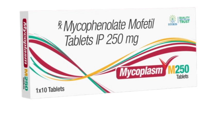MYCOPLASM M 250Mycophenolate mofetil (250mg)MYCOPLASM M 250 is a medication containing Mycophenolate Mofetil in a strength of 250mg. Mycophenolate Mofetil is an immunosuppressive agent used to prevent organ rejection in transplant patients. It works by suppressing the immune system to reduce the risk of the body rejecting the transplanted organ.This medication is typically prescribed to patients who have undergone kidney, liver, or heart transplantation. It is usually taken orally, with or without food, as directed by the healthcare provider. The dosage may vary based on factors such as the patient's medical condition, response to treatment, and other medications they may be taking.Common side effects of MYCOPLASM M 250 may include nausea, vomiting, diarrhea, stomach upset, headache, or dizziness. It is important to inform your doctor if you experience any severe or persistent side effects while taking this medication.It is crucial to follow your healthcare provider's instructions carefully when taking MYCOPLASM M 250 to ensure optimal effectiveness and minimize the risk of side effects. Do not stop taking this medication without consulting your doctor, as abruptly discontinuing immunosuppressive therapy can increase the risk of organ rejection.For further information:Email: info@sterispharma.com / contact@sterispharma.comCall/WhatsApp: 7877551268, 7849827488ORDER Now: https://www.sterisonline.com/product/mycoplasm-m-250-134214