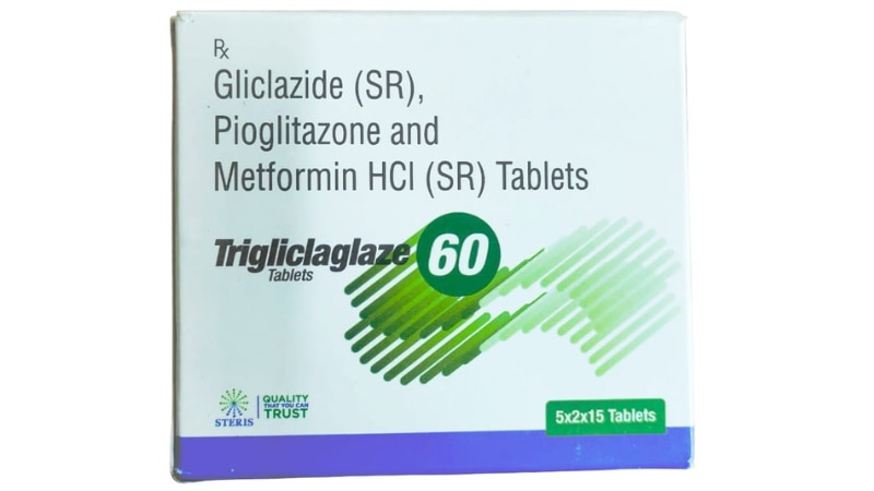 TRIGLICLAGLAZE 60 Gliclazide 60mg (SR) Pioglitazone 15mg and Metformin HCL 500mg(SR)TRIGLICLAGLAZE 60 is a combination medication designed to effectively manage type 2 diabetes mellitus by addressing multiple aspects of glucose regulation. It combines three key components: Gliclazide 60mg (SR), Pioglitazone 15mg, and Metformin HCI 500mg (SR), each contributing to improved blood sugar control through distinct mechanisms of action.Gliclazide 60mg (SR): Gliclazide is a sulfonylurea medication that stimulates the pancreas to release insulin. This insulin release helps lower blood sugar levels, especially after meals, by facilitating glucose uptake into cells.Pioglitazone 15mg: Pioglitazone belongs to the thiazolidinedione class and works by improving insulin sensitivity in peripheral tissues such as muscle and fat cells. Enhanced insulin sensitivity allows for better utilization of glucose, reducing insulin resistance and promoting more efficient blood sugar management.Metformin HCI 500mg (SR): Metformin is a biguanide medication that primarily works by reducing glucose production in the liver and increasing insulin sensitivity in muscle cells. It also improves glucose uptake by cells and reduces the absorption of glucose from the digestive tract.Key Benefits of TRIGLICLAGLAZE 60:Comprehensive Glucose Control: By combining Gliclazide (SR), Pioglitazone, and Metformin HCI (SR), TRIGLICLAGLAZE 60 offers comprehensive control over blood sugar levels throughout the day.Stimulates Insulin Release: Gliclazide's action in stimulating insulin release from the pancreas helps manage postprandial (after-meal) glucose spikes, contributing to overall glucose control.Improves Insulin Sensitivity: Pioglitazone enhances insulin sensitivity in tissues, leading to better glucose uptake and utilization by cells. This helps reduce insulin resistance, a common feature of type 2 diabetes.Reduces Glucose Production: Metformin HCI lowers glucose production in the liver and improves insulin action in muscle cells, leading to lower fasting blood sugar levels and enhanced glucose utilization.Extended Release Formulation: The sustained-release formulations of Gliclazide and Metformin ensure a gradual and prolonged release of the medications, providing consistent blood sugar control and minimizing the risk of hypoglycemia or hyperglycemia.Dosage and Administration:TRIGLICLAGLAZE 60 is typically taken orally once or twice daily, with meals to reduce gastrointestinal side effects.Dosage adjustments may be required based on blood sugar levels and individual response to treatment. Follow your healthcare provider's instructions.For further information: EMAIL: info@sterispharma.com / contact@sterispharma.com CALL/WHATSAPP: 7877551268, 7849827488 Order Nowhttps://www.sterisonline.com/product/trigliclaglaze-60-134279