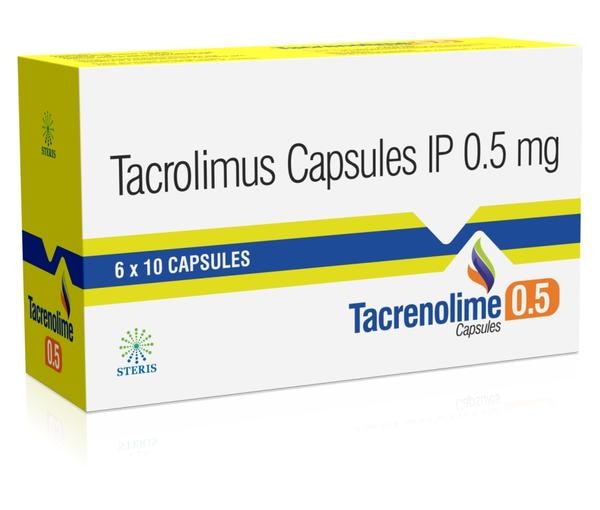 TACRENOLIME 0.50Tacrolimus Capsules (0.5mg)Tacrenolime 0.50 is a medication that comes in the form of Tacrolimus Capsules, with each capsule containing 0.5mg of Tacrolimus. Tacrolimus is an immunosuppressant drug that is commonly used to prevent rejection after organ transplantation. It works by suppressing the immune system's response to foreign substances, thereby reducing the risk of the body rejecting a transplanted organ.Tacrolimus capsules are typically prescribed as part of a comprehensive transplant treatment regimen. The dosage and frequency of administration are determined by your healthcare provider based on factors such as your medical condition, response to treatment, and other medications you may be taking.It's important to follow your doctor's instructions carefully when taking Tacrenolime 0.50. Do not adjust the dosage or stop taking the medication without consulting your healthcare provider. Missing doses or discontinuing treatment abruptly can increase the risk of transplant rejection or other complications.Common side effects of Tacrenolime 0.50 may include nausea, vomiting, diarrhea, headache, dizziness, and changes in kidney function. Inform your doctor if you experience any persistent or severe side effects while taking this medication.Tacrenolime 0.50 is an essential part of post-transplant care, helping to ensure the success of the transplant and improve long-term outcomes. Always keep your healthcare provider informed about any changes in your health or medications while using Tacrenolime 0.50.For further information:Email: info@sterispharma.com / contact@sterispharma.comCall/WhatsApp: 7877551268, 7849827488Order Now: https://www.sterisonline.com/product/tacrenolime-0-50-133685