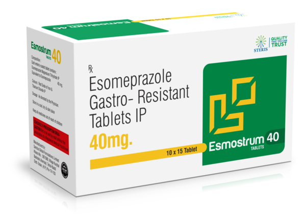 ESMOSTRUM 40 Esomeprazole (40mg)Esmostrum 40 contains Esomeprazole (40mg), a proton pump inhibitor (PPI) used to treat conditions such as gastroesophageal reflux disease (GERD), peptic ulcers, and conditions where the stomach produces too much acid. Esomeprazole works by reducing the production of stomach acid, helping to relieve symptoms like heartburn, acid regurgitation, and stomach pain.This medication is commonly prescribed for long-term management of GERD and to heal erosive esophagitis, a condition where the lining of the esophagus is damaged by stomach acid. It is also used to prevent ulcers in people taking nonsteroidal anti-inflammatory drugs (NSAIDs) for conditions like arthritis.Esmostrum 40 is usually taken orally, typically once daily before a meal. It is important to follow the dosage and usage instructions provided by your healthcare provider. Common side effects may include headache, nausea, diarrhea, and abdominal pain. Serious side effects are rare but can include allergic reactions, kidney problems, and low magnesium levels.Before taking Esmostrum 40, inform your healthcare provider about any other medications you are taking, especially blood thinners or medications for seizures, as they may interact with Esomeprazole. It's also essential to inform your doctor about any medical conditions you have, especially if you have liver disease or are pregnant or breastfeeding.Overall, Esmostrum 40 with Esomeprazole (40mg) is an effective medication for managing acid-related conditions and providing relief from symptoms like heartburn and acid reflux. However, it should only be used under the guidance of a healthcare professional.For further information:Email: info@sterispharma.com / contact@sterispharma.comCall/WhatsApp: 7877551268, 7849827488ORDER Now: https://www.sterisonline.com/product/esmostrum-40-134471