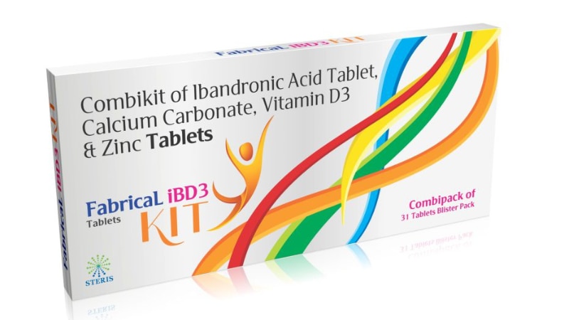 FABRICAL IBD3 KIT Combikit of Ibandronic acid Tablet, Calcium Carbonate, Vitamin D3 & Zinc TabIntroductionFABRICAL IBD3 KIT is a comprehensive supplement kit designed to support bone health and prevent osteoporosis. This combination includes Ibandronic Acid, Calcium Carbonate, Vitamin D3, and Zinc, each playing a crucial role in maintaining strong bones and overall skeletal health. This kit is particularly beneficial for individuals at risk of or diagnosed with osteoporosis, providing a multi-faceted approach to bone care.Key Components and Their BenefitsIbandronic Acid TabletOsteoclast Inhibition: Ibandronic Acid is a bisphosphonate that inhibits osteoclast activity, reducing bone resorption and turnover. This helps in maintaining or increasing bone density.Fracture Risk Reduction: By strengthening the bones, it significantly reduces the risk of fractures, particularly in postmenopausal women with osteoporosis.Calcium CarbonateBone Mineralization: Calcium Carbonate provides the essential calcium needed for bone mineralization, ensuring that bones remain dense and strong.Prevents Hypocalcemia: Adequate calcium intake prevents hypocalcemia (low blood calcium levels), which can lead to bone weakening and other health issues.Vitamin D3Enhanced Calcium Absorption: Vitamin D3 (Cholecalciferol) enhances the absorption of calcium from the intestines, ensuring that more calcium is available for bone formation and maintenance.Supports Bone Health: Vitamin D3 plays a crucial role in bone health by regulating calcium and phosphorus levels in the blood, promoting bone growth and remodeling.ZincBone Density Support: Zinc is essential for bone formation and mineralization, contributing to overall bone density and strength.Collagen Synthesis: Zinc aids in the synthesis of collagen, which is a key component of the bone matrix, ensuring structural integrity and flexibility.Comprehensive Benefits of FABRICAL IBD3 KITImproves Bone Density: The combination of Ibandronic Acid, Calcium Carbonate, Vitamin D3, and Zinc works synergistically to improve bone density and reduce the risk of fractures.Prevents Osteoporosis: Ideal for individuals at risk of osteoporosis, this kit provides essential nutrients and medications to prevent bone loss and maintain skeletal health.Multi-Nutrient Support: Ensures that the body receives a balanced supply of critical nutrients required for bone health.Usage and AdministrationDosage and AdministrationIbandronic Acid Tablet: Typically taken once a month, as prescribed by your healthcare provider.Calcium Carbonate, Vitamin D3 & Zinc Tablet: Usually taken daily, as directed by your healthcare provider.Guidelines for Optimal UseConsistent Use: For best results, follow the prescribed dosage schedule diligently.Take with Water: Swallow the tablets with a full glass of water. Avoid lying down for at least 30 minutes after taking Ibandronic Acid to prevent esophageal irritation.Monitor Bone Health: Regular bone density tests and consultations with your healthcare provider are recommended to monitor the effectiveness of the treatment and adjust dosages if necessary.For further information: EMAIL: info@sterispharma.com / contact@sterispharma.com CALL/WHATSAPP: 7877551268, 7849827488 Order Nowhttps://www.sterisonline.com/product/fabrical-ibd3-kit-133936