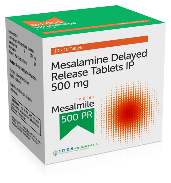 MESALMILE 500 PR Mesalamine DR (500mg)MESALMILE 500 PR is a medication containing Mesalamine DR (500mg). Mesalamine, also known as 5-aminosalicylic acid (5-ASA), is a medication used to treat inflammatory bowel diseases (IBD) such as ulcerative colitis and Crohn's disease. It belongs to the class of aminosalicylates, which work locally in the intestines to reduce inflammation and relieve symptoms associated with IBD.Mesalamine DR (delayed-release) tablets are designed to release the medication gradually throughout the digestive tract, targeting the inflamed areas effectively. By reducing inflammation, Mesalamine helps alleviate symptoms like abdominal pain, diarrhea, rectal bleeding, and urgency.This medication is often prescribed as a maintenance therapy to keep IBD in remission and prevent flare-ups. It is important to take Mesalamine DR as directed by your healthcare provider to achieve the best results.Common side effects of Mesalamine may include nausea, diarrhea, abdominal pain, headache, and rash. Serious side effects such as allergic reactions or worsening of IBD symptoms should be reported to your doctor promptly.MESALMILE 500 PR with Mesalamine DR (500mg) is an effective treatment option for managing inflammatory bowel diseases, providing relief from symptoms and improving quality of life for patients with ulcerative colitis or Crohn's disease.For further information:Email: info@sterispharma.com / contact@sterispharma.comCall/WhatsApp: 7877551268, 7849827488ORDER Now: https://www.sterisonline.com/product/mesalmile-500-pr-133780