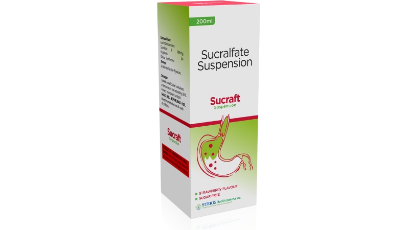 SUCRAFT PLAIN SUSP Sucralfate (1mg) SuspensionSucralfate Plain Suspension (Sucralfate 1mg/mL) is a medication used to treat ulcers and inflammation in the gastrointestinal tract. It works by forming a protective barrier over ulcers, allowing them to heal and reducing discomfort. This suspension is typically taken orally, usually on an empty stomach, and can be mixed with water if desired. Common side effects may include constipation or nausea, but these are usually mild and temporary. It's important to follow your doctor's instructions and dosage recommendations for optimal effectiveness and safety.For further information:Email: info@sterispharma.com / contact@sterispharma.comCall/WhatsApp: 7877551268, 7849827488ORDER Now: https://www.sterisonline.com/product/sucraft-plain-susp-133814