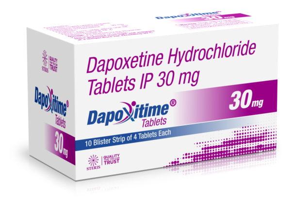 DAPOXITIME 30Dapoxetine (30mg)Dapoxetine 30mg is a medication used to treat premature ejaculation (PE) in men aged 18 to 64 years. It belongs to a class of drugs called selective serotonin reuptake inhibitors (SSRIs) that work by increasing serotonin levels in the brain. This helps to delay ejaculation and improve control over ejaculation.Indications: Dapoxetine 30mg is indicated for the treatment of premature ejaculation in adult men.Dosage and Administration: The recommended dose is one tablet (30mg) taken orally 1 to 3 hours before anticipated sexual activity. It should be swallowed whole with a full glass of water and can be taken with or without food.For further information:Email: info@sterispharma.com / contact@sterispharma.comCall/WhatsApp: 7877551268, 7849827488ORDER Now: https://www.sterisonline.com/product/dapoxitime-30-134459