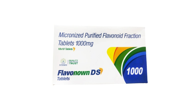 FLAVONOWN DS 1000 Micronized purified Flavonoid Fraction 1000 mgIntroductionFLAVONOWN DS 1000 is a high-strength dietary supplement containing 1000 mg of micronized purified flavonoid fraction (MPFF). This formulation is specifically designed to support vascular health, alleviate symptoms of chronic venous insufficiency (CVI), and improve overall circulation. Flavonoids are potent antioxidants known for their beneficial effects on the cardiovascular system.Key Ingredient and Its BenefitsMicronized Purified Flavonoid Fraction (MPFF) 1000 mgDiosmin and Hesperidin: The primary flavonoids in MPFF are diosmin and hesperidin, which are derived from citrus fruits. These compounds enhance vascular health by strengthening blood vessels and improving circulation.Antioxidant Properties: Flavonoids act as powerful antioxidants, protecting cells from oxidative stress and damage caused by free radicals. This is crucial for maintaining the health of blood vessels and reducing inflammation.Anti-Inflammatory Effects: MPFF reduces inflammation in blood vessels, alleviating symptoms associated with venous disorders such as swelling, pain, and heaviness in the legs.Improved Venous Tone: By increasing venous tone and reducing venous capacitance, MPFF helps prevent blood pooling in the legs and supports effective blood return to the heart.Benefits of FLAVONOWN DS 1000Enhanced Vascular Health: FLAVONOWN DS 1000 strengthens blood vessels, improving their elasticity and reducing the risk of vascular diseases.Alleviates Symptoms of Chronic Venous Insufficiency (CVI): This supplement effectively reduces symptoms of CVI, such as leg pain, swelling, heaviness, and varicose veins, enhancing overall leg comfort.Promotes Better Circulation: By improving blood flow and reducing venous pressure, FLAVONOWN DS 1000 supports optimal circulation and reduces the risk of venous thrombosis.Powerful Antioxidant Protection: The antioxidant properties of flavonoids protect blood vessels from oxidative damage, reducing inflammation and promoting overall cardiovascular health.Anti-Inflammatory Benefits: MPFF reduces inflammation in the blood vessels, alleviating discomfort and promoting healthier veins.Dosage and AdministrationDosageRecommended Dosage: The typical dosage of FLAVONOWN DS 1000 is one tablet taken once daily or as directed by a healthcare provider. The exact dosage may vary based on individual health needs and the severity of symptoms.AdministrationOral Use: Swallow the tablet whole with a glass of water. It is best taken with meals to enhance absorption and minimize gastrointestinal discomfort.Consistency: For optimal results, take FLAVONOWN DS 1000 regularly at the same time each day, as prescribed by your healthcare provider.For further information: EMAIL: info@sterispharma.com / contact@sterispharma.com CALL/WHATSAPP: 7877551268, 7849827488 BUY NOW https://www.sterisonline.com/product/flavonown-ds-1000-134306