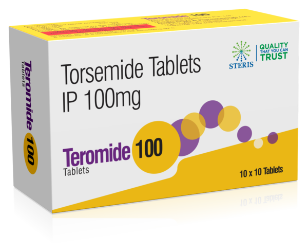 TEROMIDE 100 Torsemide Tablets IP 100mgTeromide 100, containing Torsemide Tablets IP 100mg, is a diuretic medication used to treat fluid retention (edema) in conditions like heart failure, kidney disease, and liver disease. It helps the body eliminate excess water and salt through urine, relieving swelling and improving breathing. This medicine is prescribed for adults and is usually taken orally once daily, with or without food. It's essential to follow your doctor's dosage instructions carefully. Common side effects may include dizziness, dehydration, electrolyte imbalances, and low blood pressure. Consult your healthcare provider for personalized guidance. For further information:Email: info@sterispharma.com / contact@sterispharma.comCall/WhatsApp: 7877551268, 7849827488Order Now: https://www.sterisonline.com/product/teromide-100-133394