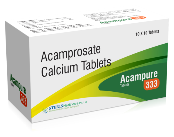 ACAMPURE 333 Acamprosate calcium (333mg)IntroductionACAMPURE 333 contains Acamprosate Calcium (333mg), a medication specifically designed to support individuals in their recovery from alcohol dependence. Acamprosate is used as part of a comprehensive treatment program that includes counseling and support. It works by helping to restore the chemical balance in the brain that is disrupted by long-term alcohol use, reducing cravings and the risk of relapse.Key Ingredient and Its BenefitsAcamprosate Calcium (333mg)Neurotransmitter Balance: Acamprosate works by modulating the activity of neurotransmitters in the brain, helping to stabilize the chemical imbalances caused by chronic alcohol consumption. This can reduce cravings and the desire to drink.Craving Reduction: By restoring the balance of GABA (gamma-aminobutyric acid) and glutamate neurotransmitters, Acamprosate helps to reduce the intense cravings and urges to consume alcohol, making it easier for individuals to maintain sobriety.Support During Abstinence: Acamprosate is most effective when used as part of a comprehensive treatment plan that includes psychological support and counseling. It supports individuals in maintaining abstinence from alcohol.Benefits of ACAMPURE 333Reduces Cravings: ACAMPURE 333 helps reduce the intense cravings for alcohol, making it easier for individuals to stay abstinent.Supports Brain Health: By restoring neurotransmitter balance, Acamprosate aids in repairing the damage caused by long-term alcohol use, supporting overall brain health.Facilitates Recovery: When used as part of a comprehensive treatment plan, ACAMPURE 333 can significantly improve the chances of successful long-term recovery from alcohol dependence.Improves Quality of Life: By helping individuals maintain abstinence, ACAMPURE 333 can improve overall quality of life, including better physical health, mental clarity, and emotional stability.Dosage and AdministrationDosageRecommended Dosage: The typical dosage of ACAMPURE 333 is two tablets taken three times daily, depending on the individual's needs and the healthcare provider's recommendation. The exact dosage should be determined by a healthcare provider.AdministrationOral Use: Swallow the tablets whole with a full glass of water. It can be taken with or without food.Consistency: For optimal results, take ACAMPURE 333 at the same times each day to maintain an even level of the medication in your bloodstream.For further information: EMAIL: info@sterispharma.com / contact@sterispharma.com CALL/WHATSAPP: 7877551268, 7849827488 Order NOWhttps://www.sterisonline.com/product/acampure-333-133531