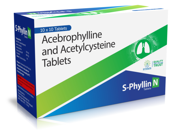 S PHYLLIN NAcebrophylline (100mg), Acetylcysteine (600mg)S PHYLLIN N is a medication combining Acebrophylline (100mg) and Acetylcysteine (600mg). Acebrophylline is a bronchodilator that helps open airways, easing breathing in conditions like asthma and chronic obstructive pulmonary disease (COPD). Acetylcysteine acts as a mucolytic agent, breaking down mucus to improve expectoration in respiratory ailments. Together, they synergize to relieve symptoms like cough, wheezing, and shortness of breath.For further information:Email: info@sterispharma.com / contact@sterispharma.comCall/WhatsApp: 7877551268, 7849827488ORDER Now: https://www.sterisonline.com/product/s-phyllin-n-133747