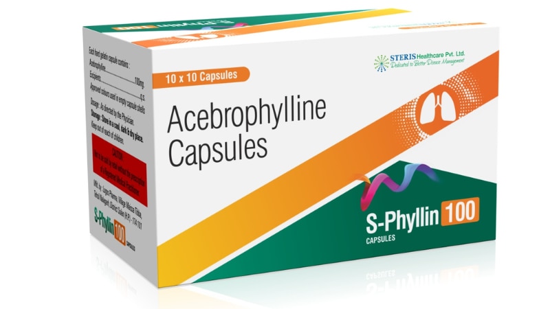 S PHYLLIN 100 Acebrophyllin (100mg)S PHYLLIN 100 contains Acebrophyllin at a strength of 100mg. It is used to treat respiratory conditions like asthma and chronic obstructive pulmonary disease (COPD). Acebrophyllin helps widen the airways in the lungs, making it easier to breathe. It may cause side effects like nausea, vomiting, and headache. Always consult a doctor for proper dosage and usage instructions. For further information:Email: info@sterispharma.com / contact@sterispharma.comCall/WhatsApp: 7877551268, 7849827488ORDER Now: https://www.sterisonline.com/product/s-phyllin-100-133744