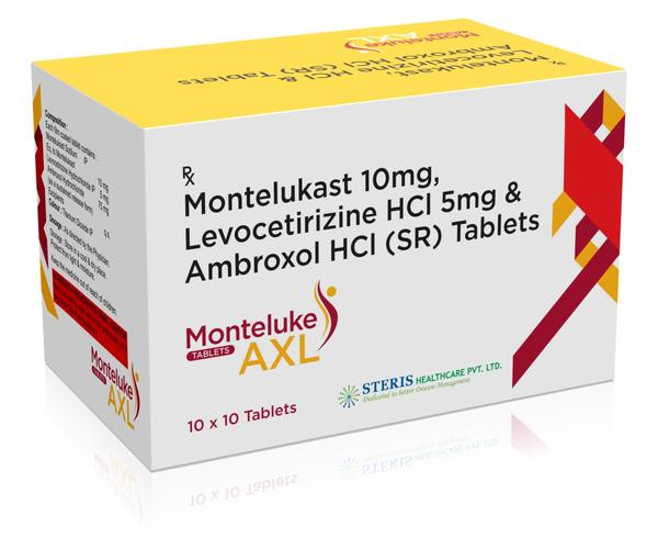 MONTELUKE AXLMontelukast (10mg), Levocetirizine (5mg), Ambroxol (75mgSR)Monteluke AXL combines Montelukast (10mg), Levocetirizine (5mg), and Ambroxol (75mg SR) to address respiratory issues effectively. Montelukast helps control asthma symptoms and allergic rhinitis by blocking leukotrienes. Levocetirizine relieves allergy symptoms like sneezing and itching by blocking histamine. Ambroxol, with its sustained-release formula, aids in clearing mucus and easing breathing.For further information:Email: info@sterispharma.com / contact@sterispharma.comCall/WhatsApp: 7877551268, 7849827488ORDER Now: https://www.sterisonline.com/product/monteluke-axl-133735