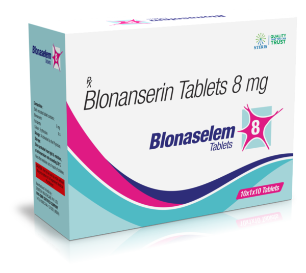 BLONASELEM 8 Blonanserin 8 mgIntroductionBLONASELEM 8 contains Blonanserin (8mg), an atypical antipsychotic medication designed to treat schizophrenia. Blonanserin is highly effective in managing both the positive and negative symptoms of schizophrenia, thus significantly improving the overall quality of life for patients.Key Ingredient and Its BenefitsBlonanserin (8mg)Antipsychotic Properties: Blonanserin primarily targets dopamine (D2) and serotonin (5-HT2) receptors in the brain. By modulating these neurotransmitter systems, it helps correct chemical imbalances that cause psychotic symptoms.Positive Symptom Control: This medication is effective in alleviating positive symptoms of schizophrenia such as hallucinations, delusions, and disorganized thoughts.Negative Symptom Control: Blonanserin also helps manage negative symptoms including social withdrawal, lack of motivation, and emotional flatness, which are often more challenging to treat.Mood Stabilization: Blonanserin aids in stabilizing mood swings, reducing the frequency and intensity of both manic and depressive episodes associated with schizophrenia.Benefits of BLONASELEM 8Comprehensive Symptom Management: BLONASELEM 8 offers robust management of both positive and negative symptoms of schizophrenia, providing comprehensive care for patients.Mood Stabilization: It helps stabilize mood swings, contributing to better overall mental health and emotional stability.Improved Quality of Life: By reducing psychotic symptoms and stabilizing mood, BLONASELEM 8 significantly enhances the quality of life for individuals with schizophrenia.Well-Tolerated: Blonanserin is generally well-tolerated, with fewer side effects compared to other antipsychotic medications.Dosage and AdministrationDosageSchizophrenia: The typical dosage for treating schizophrenia is one tablet (8mg) taken once or twice daily, depending on the severity of symptoms and the patient's response to treatment. The exact dosage should be prescribed by a healthcare provider.AdministrationOral Use: Swallow the tablet whole with a full glass of water. It can be taken with or without food.Consistency: For optimal results, take BLONASELEM 8 at the same times each day to maintain a consistent level of the medication in your bloodstream.For further information: EMAIL: info@sterispharma.com / contact@sterispharma.com CALL/WHATSAPP: 7877551268, 7849827488 Order NOW https://www.sterisonline.com/product/blonaselem-8-134282