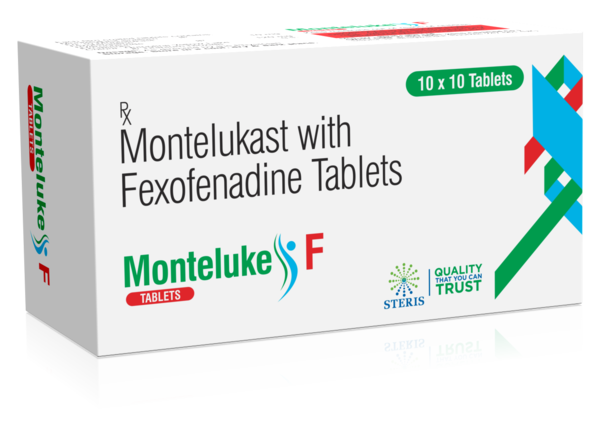 MONTELUKE F Montelukast (10mg), Fexofenadine (120mg)Monteluke F is a combination medication containing Montelukast (10mg) and Fexofenadine (120mg). Montelukast is a leukotriene receptor antagonist that helps in managing asthma and allergic rhinitis. Fexofenadine is an antihistamine that relieves symptoms like sneezing, runny nose, and itchy/watery eyes due to allergies. This combination provides dual-action relief for respiratory allergies, improving breathing and reducing allergy symptoms.For further information:Email: info@sterispharma.com / contact@sterispharma.comCall/WhatsApp: 7877551268, 7849827488ORDER Now: https://www.sterisonline.com/product/monteluke-f-133738