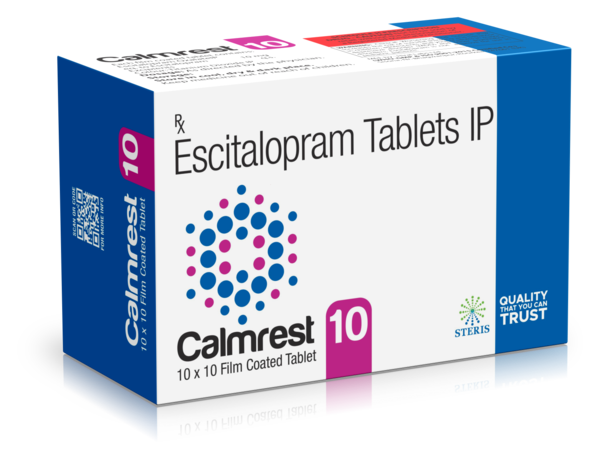 CALMREST 10 Escitalopram (10mg)IntroductionCALMREST 10 contains Escitalopram (10mg), a selective serotonin reuptake inhibitor (SSRI) commonly used for the treatment of major depressive disorder (MDD) and generalized anxiety disorder (GAD). Escitalopram is known for its efficacy, safety profile, and relatively mild side effects, making it a preferred choice for managing depression and anxiety.Key Ingredient and Its BenefitsEscitalopram (10mg)Antidepressant Properties: Escitalopram works by increasing the levels of serotonin in the brain, a neurotransmitter that regulates mood, emotion, and anxiety.Anxiety Relief: It is highly effective in reducing symptoms of generalized anxiety disorder, helping to alleviate excessive worry, tension, and restlessness.Mood Enhancement: Escitalopram improves mood, increases energy levels, and helps restore interest in daily activities.Well-Tolerated: Compared to other antidepressants, Escitalopram is generally well-tolerated with fewer side effects, making it suitable for long-term use.Benefits of CALMREST 10Effective Depression Treatment: CALMREST 10 helps alleviate symptoms of major depressive disorder, improving mood, energy levels, and overall well-being.Anxiety Reduction: It provides significant relief from the symptoms of generalized anxiety disorder, helping individuals manage excessive worry and stress.Improved Quality of Life: By managing symptoms of depression and anxiety, CALMREST 10 enhances the quality of life, allowing individuals to engage more fully in daily activities and social interactions.Well-Tolerated: Escitalopram is associated with fewer side effects compared to other antidepressants, making it a preferred choice for many patients.Dosage and AdministrationDosageDepression and Anxiety: The typical starting dosage for adults is one tablet (10mg) taken once daily. Depending on the patient’s response and tolerability, the dosage may be increased by the healthcare provider, with a maximum recommended dose of 20mg per day.AdministrationOral Use: Swallow the tablet whole with a full glass of water. It can be taken with or without food.Consistency: For optimal results, take CALMREST 10 at the same time each day to maintain an even level of the medication in your bloodstream.For further information: EMAIL: info@sterispharma.com / contact@sterispharma.com CALL/WHATSAPP: 7877551268, 7849827488 Order NOW https://www.sterisonline.com/product/calmrest-10-134394