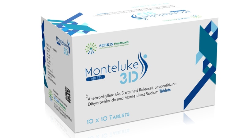 MONTELUKE 3DMontelukast (10mg), Fexofenadine (120mg), Acebrophylline SR (200mg)Montelukast (10mg), Fexofenadine (120mg), Acebrophylline SR (200mg)Monteluke 3D is a combination medication containing Montelukast, Fexofenadine, and Acebrophylline SR. It is used to treat respiratory conditions like asthma and allergic rhinitis.Montelukast (10mg): Helps in preventing asthma symptoms and managing allergic rhinitis by blocking leukotrienes, chemicals in the body that cause inflammation.Fexofenadine (120mg): An antihistamine that relieves allergy symptoms like sneezing, itching, and runny nose by blocking the effects of histamine.Acebrophylline SR (200mg): A bronchodilator and mucolytic agent that helps in reducing airway inflammation, improving breathing, and reducing mucus production.This combination medication is effective in relieving symptoms such as wheezing, shortness of breath, coughing, and nasal congestion associated with respiratory allergies and asthma. It should be taken as prescribed by a healthcare professional.For further information:Email: info@sterispharma.com / contact@sterispharma.comCall/WhatsApp: 7877551268, 7849827488ORDER Now: https://www.sterisonline.com/product/monteluke-3d-133733