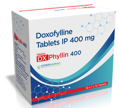 DX PHYLLIN 400Doxofylline (400mg)DX Phyllin 400 contains Doxofylline, an effective bronchodilator prescribed for respiratory conditions. Each 400mg tablet ensures sustained relief by relaxing bronchial muscles, easing breathing difficulties. It's commonly used for asthma, chronic obstructive pulmonary disease (COPD), and bronchitis. Adverse effects may include nausea, headache, and palpitations. Consult your doctor for proper dosage and potential drug interactions.For further information:Email: info@sterispharma.com / contact@sterispharma.comCall/WhatsApp: 7877551268, 7849827488ORDER Now: https://www.sterisonline.com/product/dx-phyllin-400-133729