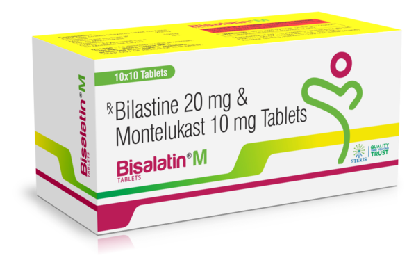 BISALATIN MBilastine & MontelukastBisalatin M is a combination medication containing two active ingredients: Bilastine and Montelukast. Bilastine is an antihistamine used to relieve symptoms of allergic rhinitis and chronic idiopathic urticaria. Montelukast is a leukotriene receptor antagonist that helps in managing asthma and allergic rhinitis symptoms.Uses:Bilastine: Treats allergic rhinitis and chronic idiopathic urticaria.Montelukast: Manages symptoms of asthma and allergic rhinitis.Dosage:The dosage of Bisalatin M varies based on the patient's age, medical condition, and response to treatment. It is typically taken once daily as prescribed by a healthcare professional.Side Effects:Common side effects may include headache, drowsiness, dry mouth, nausea, and fatigue. Serious side effects are rare but may include allergic reactions, mood changes, or liver problems. Consult a doctor if any adverse effects occur.Price:The price of Bisalatin M can vary depending on the dosage strength, quantity, and pharmacy location. It is available in both generic and brand-name forms, with generic options usually being more affordable.For further information:Email: info@sterispharma.com / contact@sterispharma.comCall/WhatsApp: 7877551268, 7849827488ORDER Now: https://www.sterisonline.com/product/bisalatin-m-133725