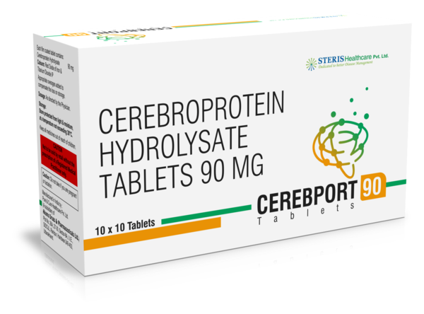 CEREBPORT 90Cerebroprotein Hydrolysate (90mg)IntroductionCEREBPORT 90 contains Cerebroprotein Hydrolysate (90mg), a potent neuroprotective agent used to enhance cognitive function and support recovery in various neurological conditions. Cerebroprotein Hydrolysate is derived from porcine brain proteins and is known for its neurotrophic and neuroprotective properties, making it a valuable treatment option for patients with cognitive impairments, traumatic brain injuries, and neurodegenerative diseases.Key Ingredient and Its BenefitsCerebroprotein Hydrolysate (90mg)Neurotrophic Properties: Cerebroprotein Hydrolysate promotes the growth and survival of neurons by stimulating the production of neurotrophic factors, essential for maintaining and repairing neural networks.Neuroprotective Effects: It protects neurons from damage caused by oxidative stress, inflammation, and excitotoxicity, helping to preserve brain function.Cognitive Enhancement: The compound improves cognitive functions such as memory, attention, and learning by enhancing synaptic plasticity and communication between neurons.Accelerated Recovery: Cerebroprotein Hydrolysate aids in the recovery process after traumatic brain injuries or strokes by supporting neuroregeneration and reducing neural deficits.Benefits of CEREBPORT 90Enhanced Cognitive Function: CEREBPORT 90 supports and enhances cognitive functions, improving memory, attention, and learning capabilities.Neuroprotection: The medication provides robust neuroprotective effects, safeguarding neurons from various forms of damage and preserving brain health.Recovery Support: It accelerates recovery from neurological injuries and conditions, promoting neuroregeneration and reducing the severity of neural deficits.Comprehensive Neurotherapy: CEREBPORT 90 offers a comprehensive approach to treating cognitive impairments and neurodegenerative diseases, improving overall brain function and quality of life.Dosage and AdministrationDosageCognitive Impairments and Neurological Conditions: The typical dosage of CEREBPORT 90 is one tablet (90mg) taken once daily, or as prescribed by a healthcare provider. The dosage may be adjusted based on the patient’s condition and response to treatment.AdministrationOral Use: Swallow the tablet whole with a full glass of water. It can be taken with or without food.Consistency: For optimal results, take CEREBPORT 90 at the same time each day to maintain consistent medication levels in your bloodstream.For further information: EMAIL: info@sterispharma.com / contact@sterispharma.com CALL/WHATSAPP: 7877551268, 7849827488 Order NOW https://www.sterisonline.com/product/cerebport-90-133549