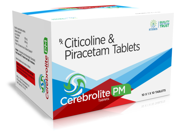CEREBROLITE PM Citicoline & PiracetamIntroductionCEREBROLITE PM is a powerful combination of Citicoline and Piracetam, designed to enhance cognitive function, support brain health, and improve mental performance. This synergistic blend of ingredients provides robust neuroprotection, making it an ideal supplement for individuals seeking to boost their cognitive abilities and protect against cognitive decline.Key Ingredients and Their BenefitsCiticolineCognitive Enhancer: Citicoline enhances cognitive functions such as memory, attention, and learning by increasing the levels of neurotransmitters in the brain.Neuroprotective: It supports the repair of damaged neuronal membranes and enhances neuroplasticity, promoting brain health and recovery from injury.Increased Brain Energy: Citicoline boosts the production of adenosine triphosphate (ATP), the primary energy carrier in cells, thereby enhancing brain energy metabolism.Enhanced Communication: It facilitates the synthesis of phosphatidylcholine, a key component of cell membranes, improving communication between brain cells.PiracetamMemory and Learning: Piracetam is a well-known nootropic that enhances memory, learning, and overall cognitive performance by increasing the efficiency of neurotransmission in the brain.Neuroprotective Effects: It protects neurons from damage and supports brain health by improving cell membrane fluidity and promoting neuroplasticity.Improved Blood Flow: Piracetam increases cerebral blood flow, ensuring better oxygen and nutrient delivery to brain cells.Benefits of CEREBROLITE PMEnhanced Cognitive Function: CEREBROLITE PM improves memory, learning, attention, and overall cognitive performance through the combined effects of Citicoline and Piracetam.Neuroprotection: The formulation provides comprehensive neuroprotection, safeguarding brain cells from oxidative stress, free radical damage, and ischemic injury.Increased Brain Energy: By boosting ATP production, CEREBROLITE PM enhances brain energy metabolism, supporting mental clarity and focus.Overall Brain Health: The synergistic blend of Citicoline and Piracetam promotes long-term brain health, protecting against cognitive decline and enhancing mental performance.Dosage and AdministrationDosageCognitive Enhancement: The typical dosage of CEREBROLITE PM is one tablet taken once or twice daily, or as prescribed by a healthcare provider. The dosage may be adjusted based on the patient’s response and specific health needs.AdministrationOral Use: Swallow the tablet whole with a full glass of water. It can be taken with or without food.Consistency: For optimal results, take CEREBROLITE PM at the same time each day to maintain consistent levels of the active ingredients in your bloodstream.For further information: EMAIL: info@sterispharma.com / contact@sterispharma.com CALL/WHATSAPP: 7877551268, 7849827488 Order NOWhttps://www.sterisonline.com/product/cerebrolite-pm-133553