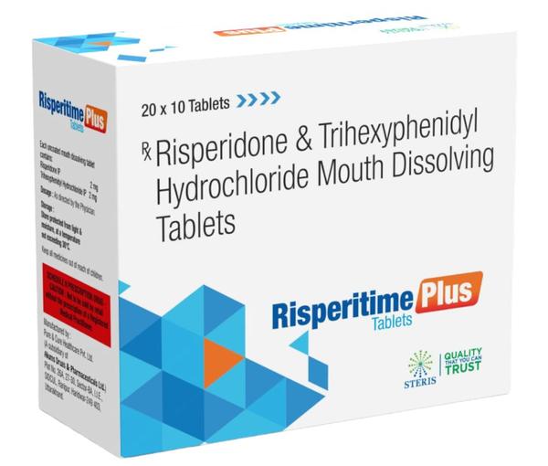 RISPERITIME PLUS Risperidone (2mg), Trihexyphenidyl (2mg)Introduction:Risperitime Plus is a combination medication containing Risperidone (2mg) and Trihexyphenidyl (2mg), designed to offer comprehensive management for psychiatric disorders. This dual-action formula targets both the symptoms of mental health conditions and the side effects associated with antipsychotic treatments, providing a balanced approach to patient care.Key Features and Benefits:Antipsychotic Efficacy:Risperidone: As a second-generation antipsychotic, Risperidone effectively antagonizes dopamine and serotonin receptors. This action helps mitigate symptoms such as hallucinations, delusions, and disorganized thinking, common in schizophrenia and bipolar disorder.Mood Stabilization:Risperidone also aids in stabilizing mood swings in bipolar disorder, reducing the severity of manic episodes and preventing depressive relapses. This contributes to overall emotional balance and improved quality of life.Management of Side Effects:Trihexyphenidyl: An anticholinergic agent, Trihexyphenidyl is included to manage extrapyramidal symptoms (EPS) caused by antipsychotic medications. It helps alleviate symptoms such as muscle stiffness, tremors, and restlessness, which are side effects of Risperidone and other antipsychotics.Behavioral and Cognitive Benefits:Risperitime Plus addresses behavioral issues such as aggression, agitation, and irritability, particularly in conditions like autism spectrum disorders and dementia-related behavioral disturbances.It may also offer cognitive enhancements, improving attention, executive function, and overall cognitive performance in certain patients.Dosage and Administration:Initial Dosage:The recommended starting dose of Risperitime Plus is 2mg Risperidone and 2mg Trihexyphenidyl taken orally once daily. Dosage adjustments should be based on clinical response and tolerability.Administration Instructions:Swallow the tablets whole with water, with or without food. Consistency in dosing time each day is important for maintaining therapeutic levels.Titration and Maintenance:Healthcare providers may adjust the dosage gradually to achieve optimal symptom control while minimizing side effects. Maintenance doses are personalized to each patient's needs and treatment goals.For further information: EMAIL: info@sterispharma.com / contact@sterispharma.com CALL/WHATSAPP: 7877551268, 7849827488 Order NOW https://www.sterisonline.com/product/risperitime-plus-134326