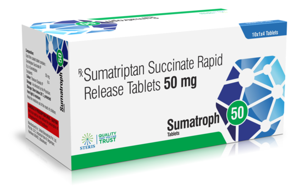 SUMATROPH 50 Sumatriptan succinate Rapid- Release (50mg)Introduction:SUMATROPH 50 contains Sumatriptan succinate, a selective serotonin receptor agonist (triptan) used for the acute treatment of migraine attacks. With a dosage strength of 50mg in a rapid-release formulation, SUMATROPH 50 offers quick and effective relief from the debilitating symptoms of migraines, helping patients regain control over their daily lives.Key Features and Benefits:Rapid-Release Formulation:SUMATROPH 50 is designed to provide rapid relief from migraine symptoms. Its quick absorption and onset of action help alleviate headache pain, nausea, and sensitivity to light and sound within a short period.Targeted Action:Sumatriptan succinate specifically targets serotonin (5-HT1) receptors in the brain, leading to the constriction of dilated blood vessels, which is believed to be a primary cause of migraine pain. This targeted action effectively reduces the intensity and duration of migraine attacks.Symptom Relief:SUMATROPH 50 not only alleviates headache pain but also helps relieve associated migraine symptoms such as nausea, vomiting, and photophobia (sensitivity to light) or phonophobia (sensitivity to sound), providing comprehensive symptom relief.Improved Quality of Life:By providing quick and effective relief from migraines, SUMATROPH 50 enables patients to resume their daily activities with minimal disruption, enhancing their overall quality of life.Well-Tolerated and Safe:Sumatriptan is generally well-tolerated, with a favorable safety profile, making SUMATROPH 50 a reliable option for the acute treatment of migraines.Dosage and Administration:Initial Dosage:The recommended dose of SUMATROPH 50 for adults is 50mg taken orally at the first sign of a migraine attack. The dose may be increased to 100mg if needed, based on individual response and tolerability.Maximum Dosage:Do not exceed 200mg in a 24-hour period. If the migraine returns after initial relief, a second dose may be taken at least 2 hours after the first dose.Administration Instructions:Swallow SUMATROPH 50 tablets whole with water. The rapid-release formulation ensures quick absorption and onset of action.Continued Monitoring:Regular monitoring of migraine frequency, severity, and response to treatment is essential to optimize therapy and ensure patient safety.For further information: EMAIL: info@sterispharma.com / contact@sterispharma.com CALL/WHATSAPP: 7877551268, 7849827488 Order NOWhttps://www.sterisonline.com/product/sumatroph-50-133683