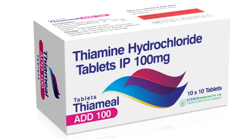 THIAMEAL ADD 100 Thiamine 100mgIntroduction:THIAMEAL ADD 100 contains Thiamine, also known as Vitamin B1, at a dosage strength of 100mg. Thiamine is an essential water-soluble vitamin that plays a critical role in energy metabolism and the proper functioning of the nervous system. THIAMEAL ADD 100 is designed to prevent and treat Thiamine deficiency, ensuring optimal health and well-being.Key Features and Benefits:Essential Vitamin:Thiamine is crucial for converting carbohydrates into energy. It supports various cellular processes and is vital for the proper functioning of the heart, muscles, and nervous system.Nervous System Health:THIAMEAL ADD 100 helps maintain healthy nerve function. Thiamine is essential for the synthesis of neurotransmitters, which are chemicals that transmit signals in the brain and nervous system, promoting cognitive function and preventing neurological issues.Energy Metabolism:By aiding in the metabolism of carbohydrates, THIAMEAL ADD 100 ensures that the body efficiently converts food into energy. This helps in combating fatigue and enhancing physical and mental performance.Prevention and Treatment of Deficiency:THIAMEAL ADD 100 is effective in preventing and treating Thiamine deficiency, which can lead to conditions such as beriberi and Wernicke-Korsakoff syndrome. These conditions can cause severe neurological and cardiovascular symptoms if left untreated.Support for Alcohol Dependence Recovery:Thiamine deficiency is common in individuals with chronic alcohol dependence. THIAMEAL ADD 100 can be an essential part of the recovery process, helping to replenish depleted Thiamine levels and mitigate the neurological damage associated with alcohol abuse.Dosage and Administration:Recommended Dosage:The typical dosage of THIAMEAL ADD 100 is one tablet (100mg) taken once daily. The dosage may vary based on the severity of the deficiency and individual patient needs as determined by a healthcare provider.Administration Instructions:THIAMEAL ADD 100 tablets should be taken orally with water. They can be taken with or without food, although taking them with meals may enhance absorption and reduce gastrointestinal discomfort.Continued Monitoring:Regular monitoring of Thiamine levels and overall health is essential during THIAMEAL ADD 100 therapy to ensure therapeutic efficacy and patient safety.For further information: EMAIL: info@sterispharma.com / contact@sterispharma.com CALL/WHATSAPP: 7877551268, 7849827488 Order NOW https://www.sterisonline.com/product/thiameal-add-100-134035