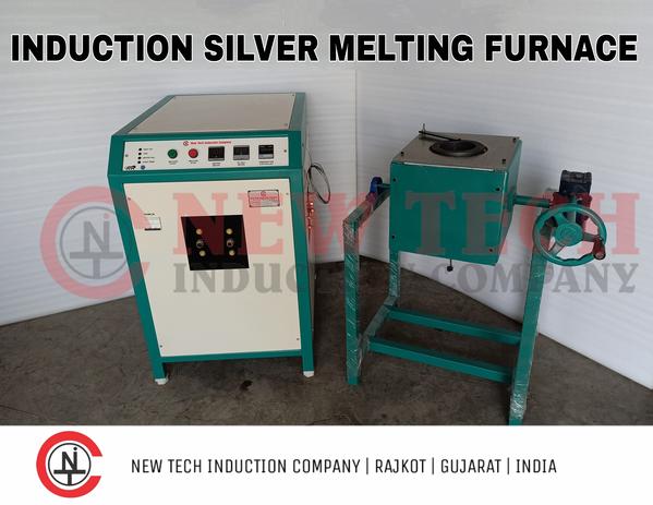 Induction Silver Melting Furnace is based on the latest and most advanced IGBT induction technology.Induction Silver Melting Furnace/Machine is extensively used in Jewellery workshop, Silver casting, Refinery, Bullion, chain making, Bangle making, Lab and Research Institute. Technical Details : Input Voltage - 415 VAC Power Supply - Three Phase Melting Material - SilverBrand - NEW TECH Technology - IGBTMax Temperature - 1150 Degree Melting Time - 20 min * Frequency - 50 HZ / 60 HZ Absorbed Power - 10 Kw Capacity of Crucible - 10 Kg Temperature Measurement - K type Cooling Water Temperature - 20 to 30 degree Water Pressure - 3 Bar Maximum Water Flow - 20 Lit/ Min Weight ( with chilling unit ) - 220 Kg Manufacturer - NEW TECH INDUCTION COMPANY