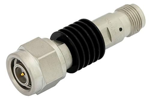 1 dB Fixed Attenuator, TNC Male to TNC Female Black Anodized Aluminum Heatsink Body Rated to 5 Watts Up to 18 GHz