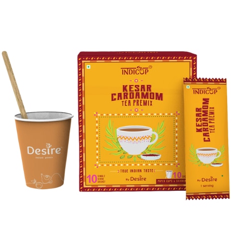 This tea premix is infused with the numerous health benefits, rich aroma and unique taste of Cardamom the “Queen of Spices” and Saffron the “Golden Spice”. It is a treat for the senses and good for health.Available size(s):Indicup Sachet box (10 Single Cup sachets)Desire Premix Pack – 500 GmsDesire Premix Pack – 1 KgDelivery Details:Within Mumbai: 2 working daysAnywhere other than Mumbai : 7 working daysChoose your desired quantity pack to enjoy a sip of goodness. You can also choose to subscribe to a regular supply of your favourite product.