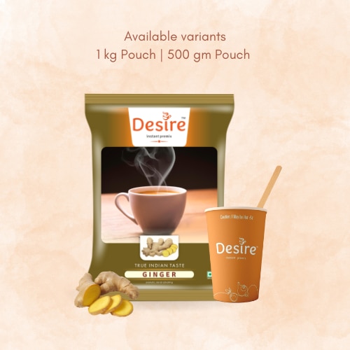 Ginger Tea!!Our Ginger Tea has the digestive properties of Ginger root as well as a warm and aromatic flavour which makes it the best drink to have after any meal.Available size(s):Desire Premix Pack – 500 GmsDesire Premix Pack – 1 KgDelivery Details:Within Mumbai: 2 working daysAnywhere other than Mumbai : 7 working daysChoose your desired quantity pack to enjoy a sip of goodness. You can also choose to subscribe to a regular supply of your favourite product.