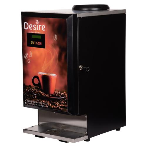 Brand Desire instant premixColour BlackProduct Dimensions 25D x 45W x 61H CentimetersSpecial Feature Fully Automatic Coffee Tea Machine for Coffee Tea at office, shops, home at Press of a Button, ProgrammableFully Automatic Coffee Tea Machine for Coffee Tea at office, shops, home at Press of a Button, ProgrammableCoffee Maker Type Espresso MachineFilter Type ReusableStyle ModernSpecific Uses For Product Readymade Tea & CoffeeRecommended Uses For Product Home, Office , Cafe , IndoorIncluded Components Cord Wire, Drip Tray, Keys set, User Manual , 1 X Tea Premix of 1 kg, 1 X Coffee Premix of 1 kg, 1 X Lemon Tea Premx ,3 Canisters insideCord Wire, Drip Tray, Keys set, User Manual , 1 X Tea Premix of 1 kg, 1 X Coffee Premix of 1 kg, 1 X Lemon Tea Premx ,3 Canisters inside Capacity3 litres MaterialMetal Item Weight16.6 Kilograms Wattage2000 WattsAbout this itemExperience the convenience of a fully automated vending machine. It brews your favorite hot coffee or tea with a simple press of a button. No need to carry milk, sugar, or coffee/tea ingredients. Just use our 3in1 premix with sugar, milk powder, and coffee/tea. Load the premix, press the button, and enjoy your instant beverage.This vending machine is unique because it can prepare three different hot beverages simultaneously. It has 3 canisters where you can fill tea, coffee, soups and each of which can hold 1 kg of premix powder, yielding 80 cups per canister.It is really tough to keep track of loose milk, stove gas, office boy timings. This coffee maker is having digital meter reading inside the machine by which you can track the consumption and co-relate with your premix powder purchase. Buy this coffee machine for your shop, restaurant or office and have full control on account of sales and consumption.Purchase confidently; we guarantee your satisfaction with our 3 Lane tea and coffee vending machine. Upon delivery, call the number on the packaging for assistance. Installing this user-friendly, durable machine takes just 5-10 minutes or if required we can provide virtual demo.This Vending Machine is versatile and perfect for various location, such as offices, Cafe, restaurants, schools, colleges, coffee shops, grocery stores, hospitals, and factories. It offers the convenience of instant, home-quality coffee and tea that your staff and customers will love.
