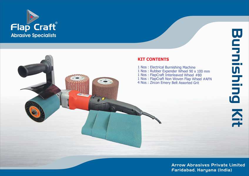 This Kit is starter kit for first time user or anyone who want to do grinding, buffing and MAT finishing on SS Flat surface.Kit Contains an Electronic Speed Controlled Variable Speed Burnishing Machine, Rubber Expender Wheels, Zircon Emery Sleeves and Two Assorted Grits of Combi and Non-Woven Flap Wheels for Satin Finish.