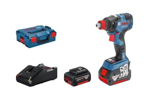 FAIR TRADE CORPORATION (FTC MUMBAI) Authorised Dealers for BOSCH GDX 18V-200 C Professional Cordless Impact Driver/WrenchOrder Number: 0 601 9G4 2F0FUNCTIONS & KEY FEATURES:-	High power in compact size-	Ready for all applications, thanks to 2 in 1 bit holder: ¼’’ internal hex and ½’’ square drive-	Powerful use even in hard to reach areas thanks to best head length to torque ratio-	Bluetooth Connectivity module for tool feedback, soft start and service information via mobile deviceINCLUDED IN THIS VARIANT:-	L-BOX 136 (Order number: 1 600 A01 2G0)-	Quick charger GAL 18V-40 Professional (Order number: 1 600 A01 9RJ)-	2 x battery GBA 18V 4.0Ah (Order number: 1 600 A00 163)TECHNICAL DATAADDITIONAL DATA:-	Battery Voltage : 18.0 V-	Torque, Max.: 200 Nm-	No-load Speed: 0-3,400 rpm-	Battery Capacity: 0 Ah-	Tool Holder: 1/2'' Square, 1/4'' Hex Uni-	No-load Speed (1st level): 0-1,100 rpm-	No-load Speed (2nd level): 0-2,300 rpm-	No-load Speed (3rd level): 0-3,400 rpm-	Torque Settings: 3-	Weight Excl. Battery: 1.2 kg-	Impact Rate: 0-4,000 bpm-	Impact Rate (1st Level): 0-2,300 bpm-	Impact Rate (2nd Level): 0-3,400 bpm-	Impact Rate (3rd Level): 0-4,000 bpmTOTAL VIBRATION VALUES (TIGHTENING SCREWS AND NUTS OF MAXIMUM PERMITTED SIZE)-	Vibration emission value ah: 9.8 m/s²-	Uncertainty K: 1.5 m/s²TIGHTENING SCREWS AND NUTS OF MAXIMUM PERMITTED SIZE -	Vibration emission value ah: 9.8 m/s²-	Uncertainty K: 1.5 m/s²The A-rated noise level of the power tool is typically as follows: Sound pressure level 95 dB(A); Sound power level 106 dB(A). Uncertainty K= 3 dB.