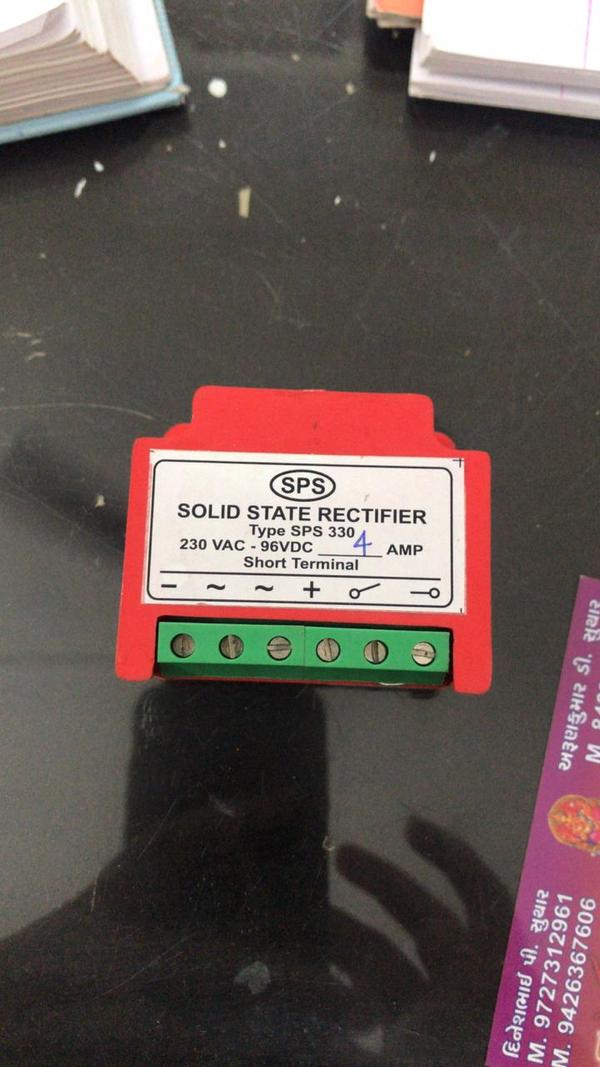 SPS 230 VAC 95-110 VDC SOLID STATE RECTIFIER (BRAKE RECTIFIER)(UPTO 1- 5 Amp)Introducing the SPS 230 VAC 95-110 VDC Solid State Rectifier (Brake Rectifier) by SAS Power Semiconductor Devices. This high-efficiency rectifier is designed for optimal performance in braking applications. With an input voltage of 230 VAC and an output range of 95-110 VDC, it supports currents from 1A to 5A, ensuring reliable and precise operation. Engineered for durability and efficiency, the SPS Solid State Rectifier is ideal for industrial environments requiring consistent and stable braking performance. Trust SAS Power for innovative and high-quality power solutions. Enhance your systems with the reliability and efficiency of the SPS Solid State Rectifier.We