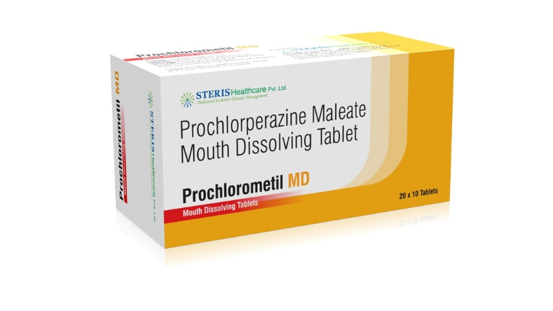 PROCHLOROMETIL MDProchlorperazine MD (5mg)Prochlorperazine MD (5mg) is an antipsychotic medication used to treat severe nausea and vomiting, including those associated with chemotherapy. It belongs to the phenothiazine class of drugs, working by blocking dopamine receptors in the brain. This action helps to alleviate nausea and vomiting symptoms. It is usually taken orally, with dosage and duration of treatment determined by the doctor based on individual needs. Side effects may include drowsiness, dizziness, dry mouth, and blurred vision. It's important to follow the prescribed dosage and consult a healthcare professional for guidance.For further information:Email: info@sterispharma.com / contact@sterispharma.comCall/WhatsApp: 7877551268, 7849827488ORDER Now: https://www.sterisonline.com/product/prochlorometil-md-133800