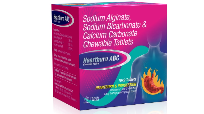 HEARTBURN ABCSodium Alginate 250 mg, Sodium Bicarbonate 106.5 mg & Calcium Carbonate 187.5 mgRelieve your heartburn and acid reflux effectively with HEARTBURN ABC, formulated with Sodium Alginate (250 mg), Sodium Bicarbonate (106.5 mg), and Calcium Carbonate (187.5 mg). This triple-action formula quickly neutralizes stomach acid, provides a protective barrier, and restores digestive comfort. Ideal for managing symptoms of GERD and indigestion. Safe for daily use.