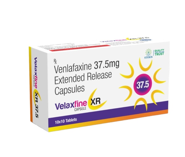 VELAXFINE XR 37.5 Venlafaxine (37.5mg)Introduction:VELAXFINE XR 37.5 contains Venlafaxine, an extended-release (XR) formulation designed to treat major depressive disorder (MDD), generalized anxiety disorder (GAD), social anxiety disorder (SAD), and panic disorder. With a dosage strength of 37.5mg, VELAXFINE XR 37.5 provides sustained therapeutic effects, significantly improving the quality of life for patients.Key Features and Benefits:Antidepressant Action:VELAXFINE XR 37.5 is a serotonin-norepinephrine reuptake inhibitor (SNRI). It works by increasing the levels of serotonin and norepinephrine in the brain, which helps improve mood and alleviate symptoms of depression.Anxiety Relief:Venlafaxine is effective in treating various anxiety disorders. It reduces the symptoms of anxiety, including excessive worry, restlessness, and physical symptoms such as palpitations and sweating.Extended-Release Formulation:The extended-release formulation ensures a steady release of medication over 24 hours, providing consistent symptom relief and reducing the need for multiple daily doses. This improves adherence to the treatment regimen and enhances overall effectiveness.Improved Quality of Life:By effectively managing symptoms of depression and anxiety, VELAXFINE XR 37.5 helps patients regain control of their lives, enhancing their ability to function socially and professionally.Well-Tolerated and Safe:VELAXFINE XR 37.5 is generally well-tolerated with a favorable safety profile, making it a reliable option for long-term management of depression and anxiety disorders.Dosage and Administration:Initial Dosage for Depression and Anxiety:The recommended starting dose of VELAXFINE XR 37.5 for adults is 37.5mg once daily, taken in the morning or evening. The dose may be increased gradually based on the patient's response and tolerability.Maintenance Dosage:The usual maintenance dose ranges from 75mg to 225mg per day. Dosage adjustments should be made in increments of 37.5mg to 75mg at intervals of no less than 4 days.Administration Instructions:VELAXFINE XR 37.5 capsules should be swallowed whole with water. They can be taken with or without food, although taking them with food may help reduce gastrointestinal discomfort.Continued Monitoring:Regular monitoring of symptoms, response to treatment, and potential side effects is essential during VELAXFINE XR 37.5 therapy to ensure therapeutic efficacy and patient safety.For further information: EMAIL: info@sterispharma.com / contact@sterispharma.com CALL/WHATSAPP: 7877551268, 7849827488 Order NOWhttps://www.sterisonline.com/product/velaxfine-xr-37-5-134393