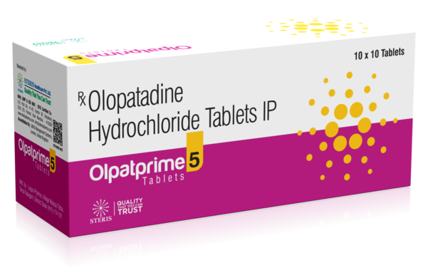 OLPATPRIME 5 Olaptadine (5mg)Introduction:OLPATPRIME 5 contains Olopatadine (5 mg), an antihistamine medication used to relieve symptoms of allergic reactions, such as itching, redness, and swelling. Olopatadine works by blocking histamine, a substance in the body that causes allergic symptoms, providing fast and effective relief.Key Features and Benefits:Allergy Relief: Olopatadine effectively reduces symptoms of allergic reactions, including itching, redness, and swelling, making it suitable for various allergic conditions.Fast Acting: Provides quick relief from allergic symptoms, improving comfort and quality of life.Non-Sedative: Unlike some other antihistamines, Olopatadine is less likely to cause drowsiness, allowing individuals to maintain their daily activities without feeling sleepy.Versatile Use: Effective in managing symptoms of allergic conjunctivitis and other allergic conditions affecting the eyes and skin.Proven Efficacy: Olopatadine is a well-established antihistamine with a strong track record of safety and effectiveness.Dosage and Administration:Initial Dosage: The typical starting dose of OLPATPRIME 5 is one tablet (5 mg) taken once daily. The dosage may be adjusted by a healthcare provider based on the patient's response to treatment.Administration: The tablet should be taken orally with water, with or without food. It is important to follow the prescribed schedule to maintain consistent medication levels in the bloodstream.Missed Dose: If a dose is missed, take it as soon as you remember. If it is almost time for the next dose, skip the missed dose and continue with the regular schedule. Do not take a double dose to make up for a missed one.For further information: EMAIL: info@sterispharma.com / contact@sterispharma.com CALL/WHATSAPP: 7877551268, 7849827488 Order NOWhttps://www.sterisonline.com/product/olpatprime-5-133597