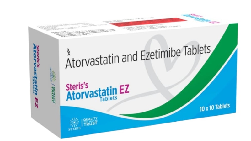 STERIS ATORVASTATIN EZ Atorvastatin 10 mg and Ezetimibe 10 mgSTERIS ATORVASTATIN EZ combines Atorvastatin (10 mg) and Ezetimibe (10 mg) to lower cholesterol effectively. It reduces bad cholesterol and prevents heart disease. Consult your doctor for dosage.
