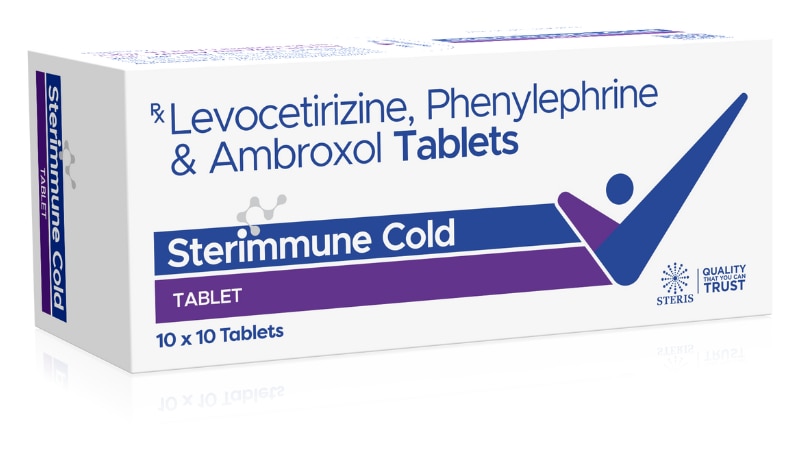 STERIMMUNE COLD Levocetirizine, Phenylephirne & AmbroxolSTERIMMUNE COLD combines Levocetirizine, Phenylephrine, and Ambroxol for effective relief from cold symptoms. Levocetirizine alleviates allergic reactions like sneezing and runny nose. Phenylephrine acts as a decongestant, reducing nasal congestion. Ambroxol helps loosen mucus, easing cough.For further information:Email: info@sterispharma.com / contact@sterispharma.comCall/WhatsApp: 7877551268, 7849827488ORDER Now: https://www.sterisonline.com/product/sterimmune-cold-134076