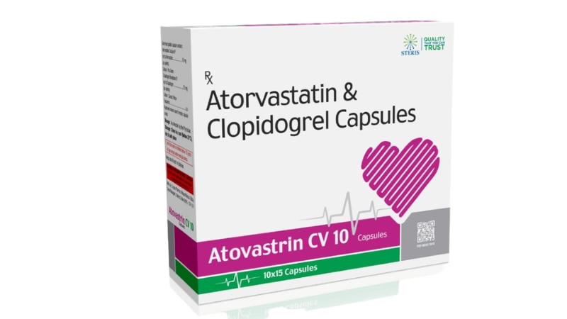 ATOVASTRIN CV 10Atorvastatin (10mg), Clopidogrel (75mg)ATOVASTRIN CV 10 combines Atorvastatin (10mg) and Clopidogrel (75mg) to manage heart conditions and prevent clots. It reduces cholesterol and improves blood flow, significantly lowering heart attack and stroke risks. Always consult your doctor before use.