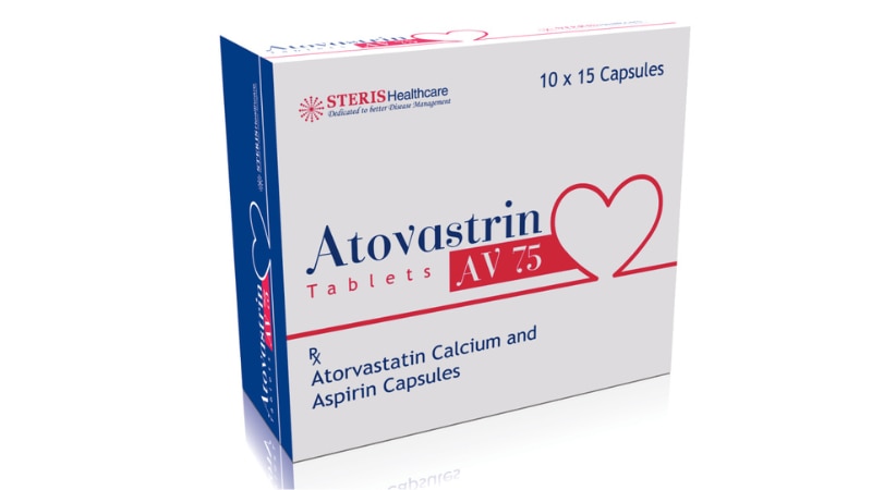 ATOVASTRIN AV 75 Atorvastatin (10mg), Aspirin (75mg)ATOVASTRIN AV 75 combines Atorvastatin (10mg) and Aspirin (75mg) to manage cholesterol and prevent heart issues. It reduces the risk of stroke and heart attack in individuals with cardiovascular disease.